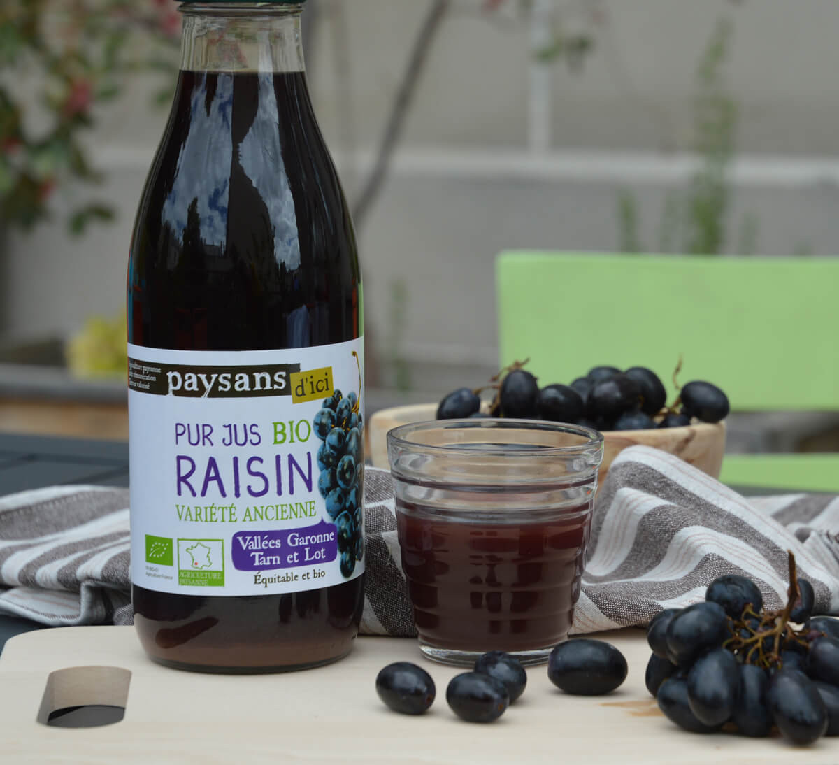 Paysans d'Ici - Bouteille pur jus de raisin bio et équitable de Garonne