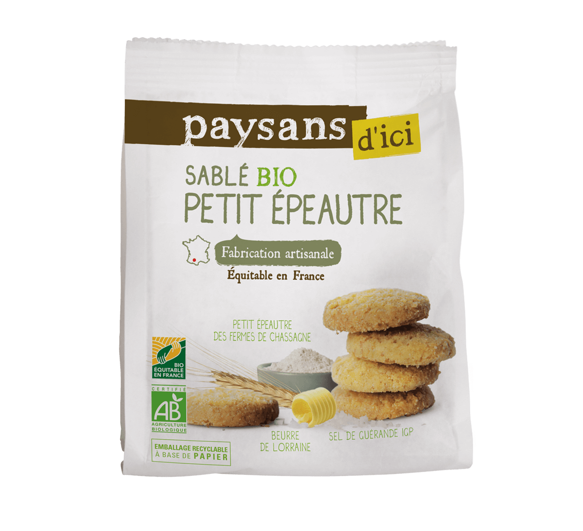 Paysans d'Ici - Sablé aupPetit épeautre bio issu du commerce équitable France Paysans d'Ici - Sablé aupPetit épeautre bio issu du commerce équitable France