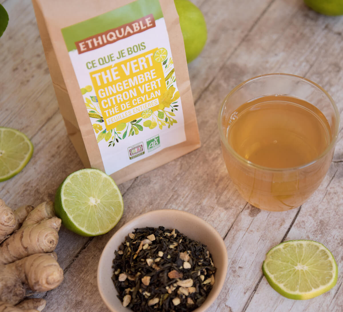 Ethiquable - Thé vert Gingembre Citron vert bio en vrac issu du Commerce Equitable Ethiquable - Thé vert Gingembre Citron vert bio en vrac issu du Commerce Equitable