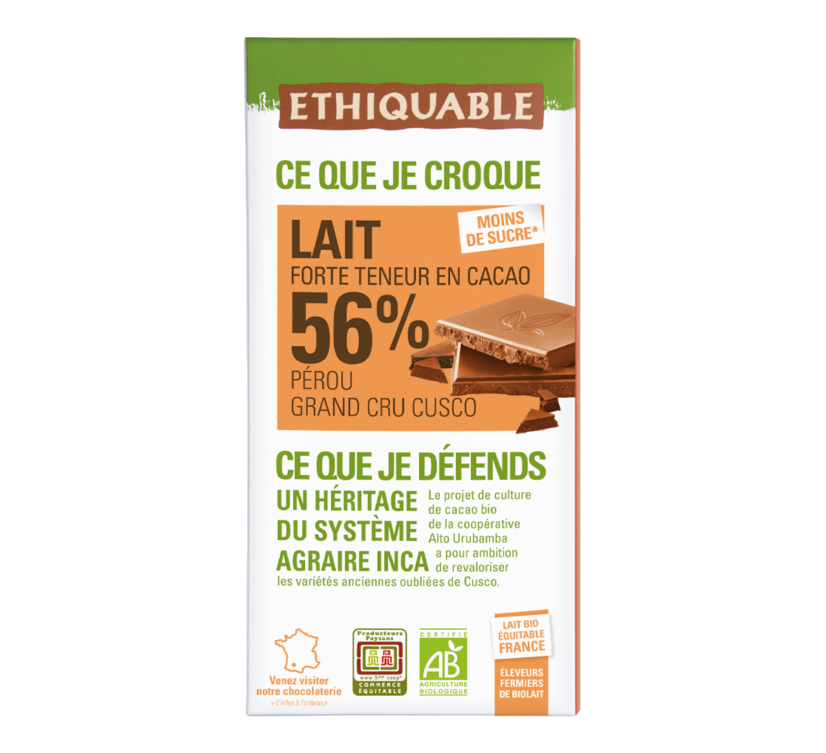 CHOCOLAT AU LAIT NOISETTE ENTIÈRE CACAO 42% PÉROU • Terra Etica Benelux