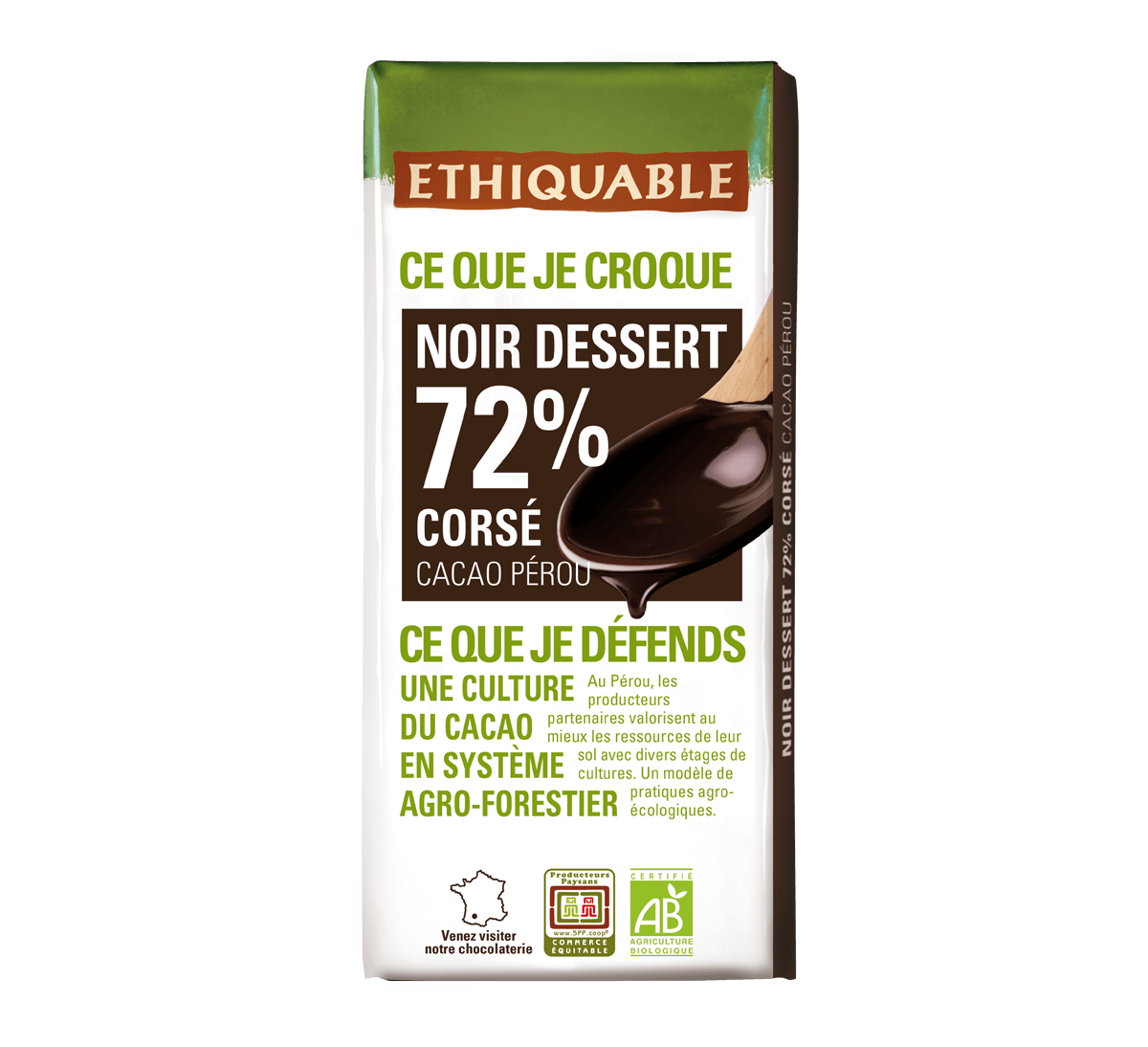 Ethiquable - Chocolat noir dessert corsé 72% bio et issu du Commerce Equitable