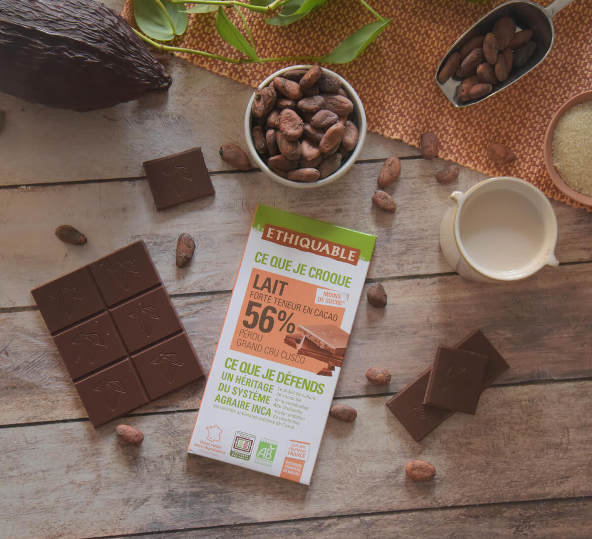 Ethiquable - Chocolat lait bio 56% cacao du Pérou issu du Commerce Equitable