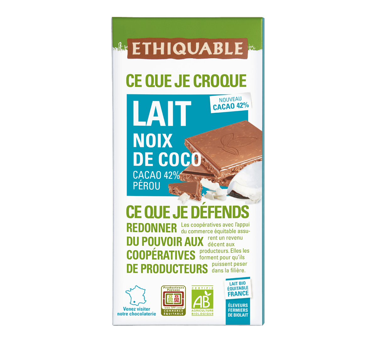 Ethiquable - Chocolat au lait bio Noix de coco issu du Commerce Equitable