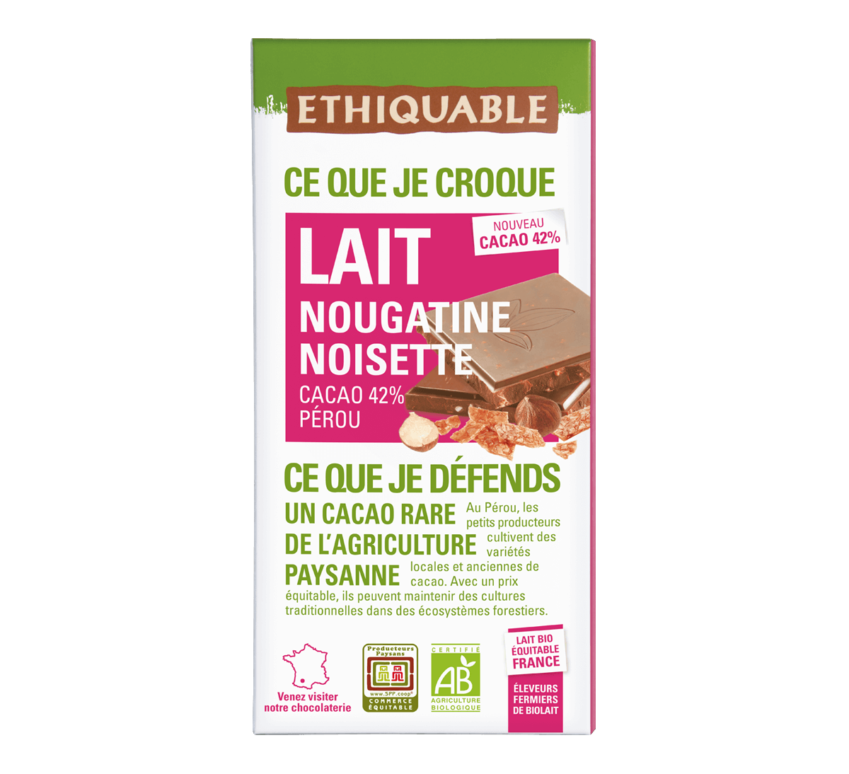 Ethiquable - Chocolat au lait français bio et équitable , Nougatine et Noisette