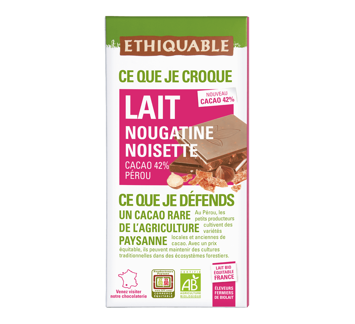 Chocolat au lait bio aux noisettes entières issu du Commerce équitable