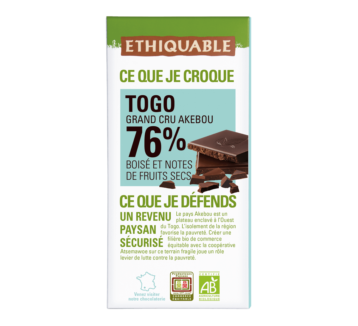 Ethiquable - Chocolat noir bio 76% Togo issu du Commerce Equitable