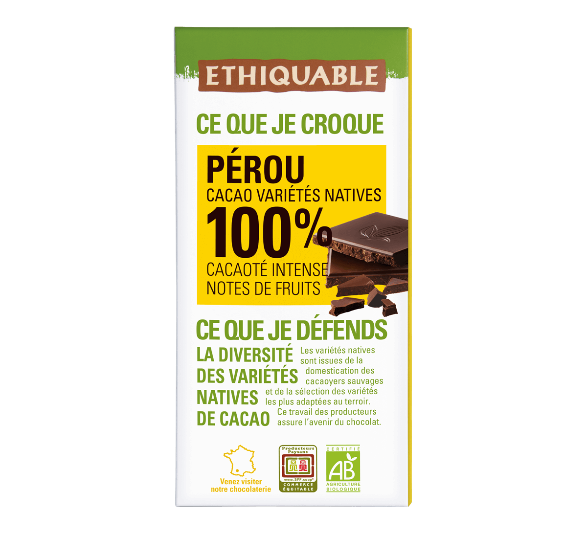 Ethiquable I Chocolat noir bio 100% du Pérou issu du Commerce Equitable
