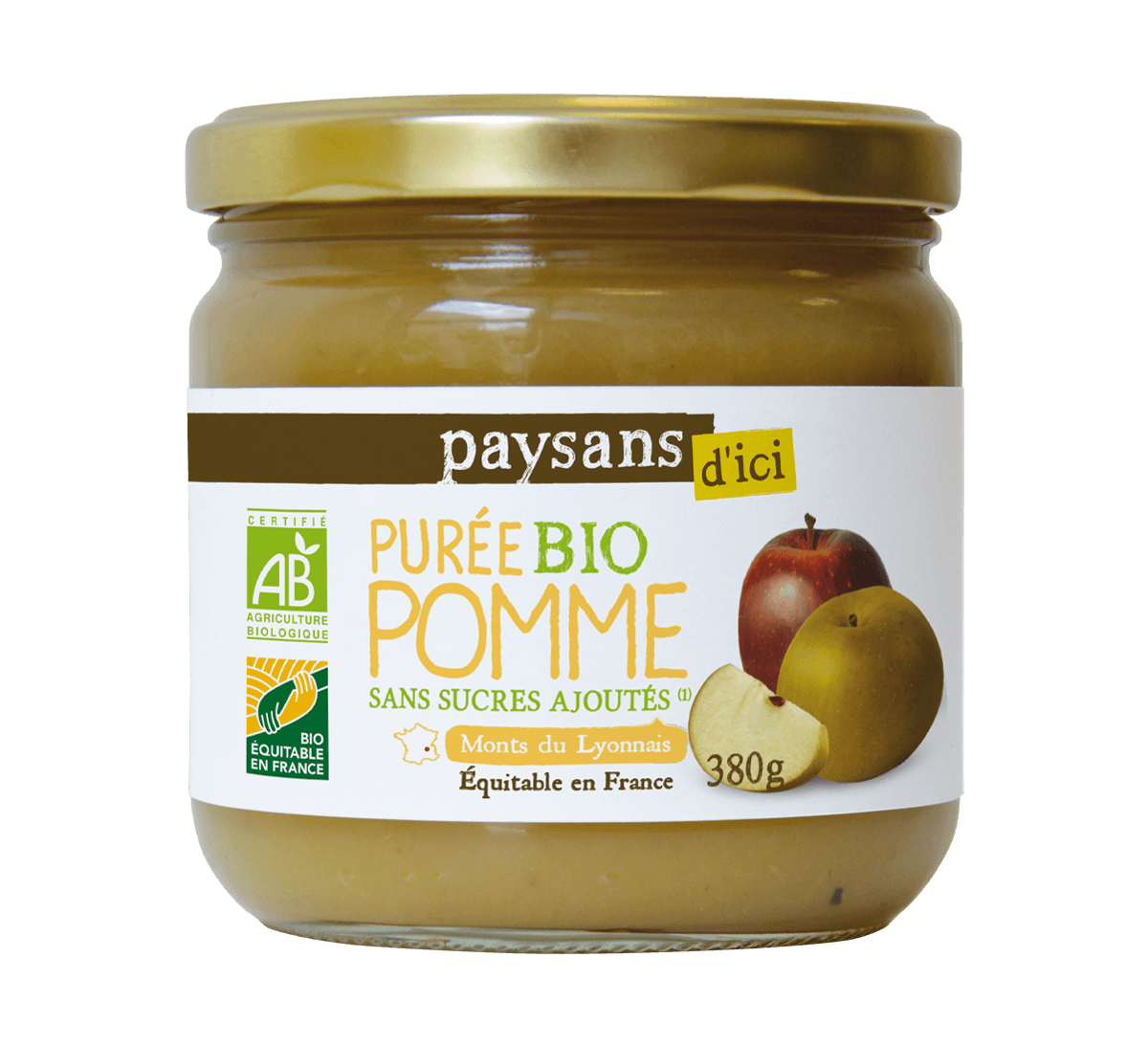 Paysans d'Ici - Purée Pomme bio des Monts Lyonnais issue du Commerce équitable