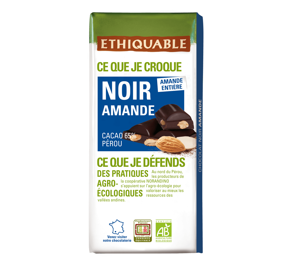 Ethiquable - Chocolat noir bio gourmand aux amandes entières issu du Commerce Equitable