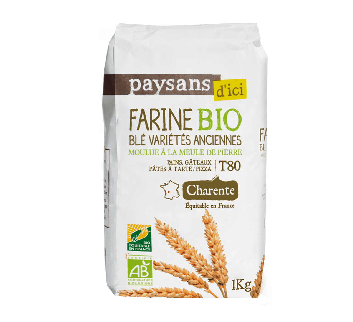 Paysans d'Ici - Farine bio de blé variété ancienne T80 de France issue du Commerce équitable