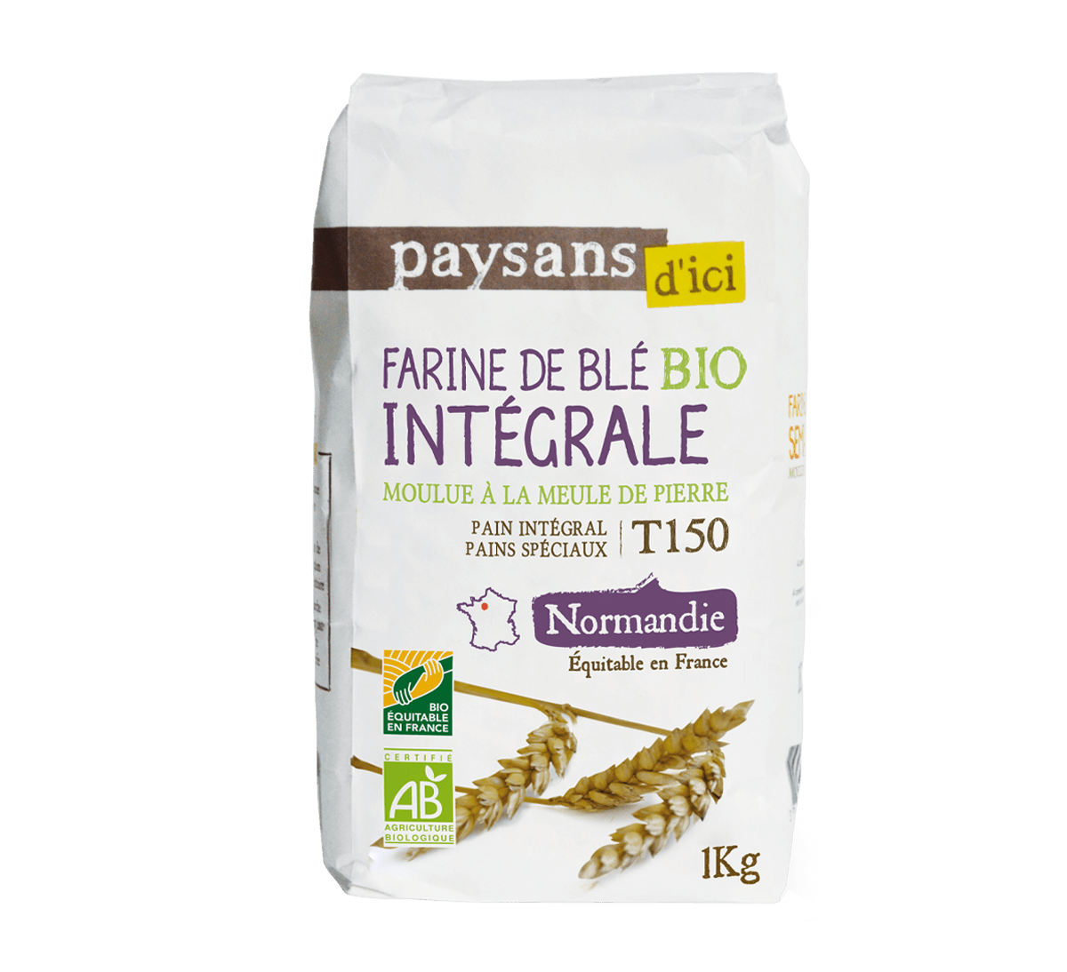 Paysans d'Ici - Farine de blé intégrale T150 bio de Normandie issus du Commerce équitable
