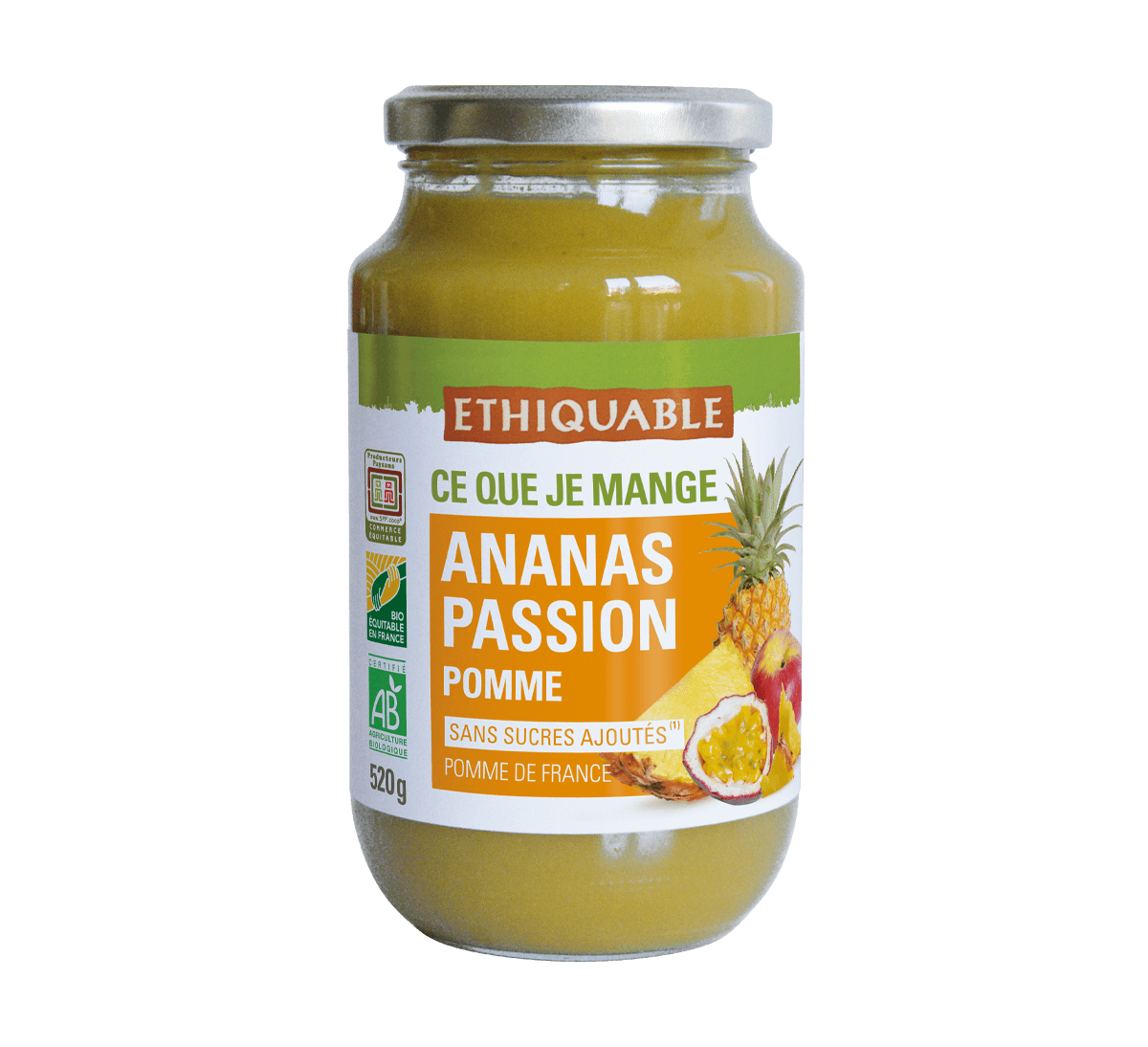 Ethiquable - Purée bio ananas passion pomme en bocal issu du Commerce Equitable