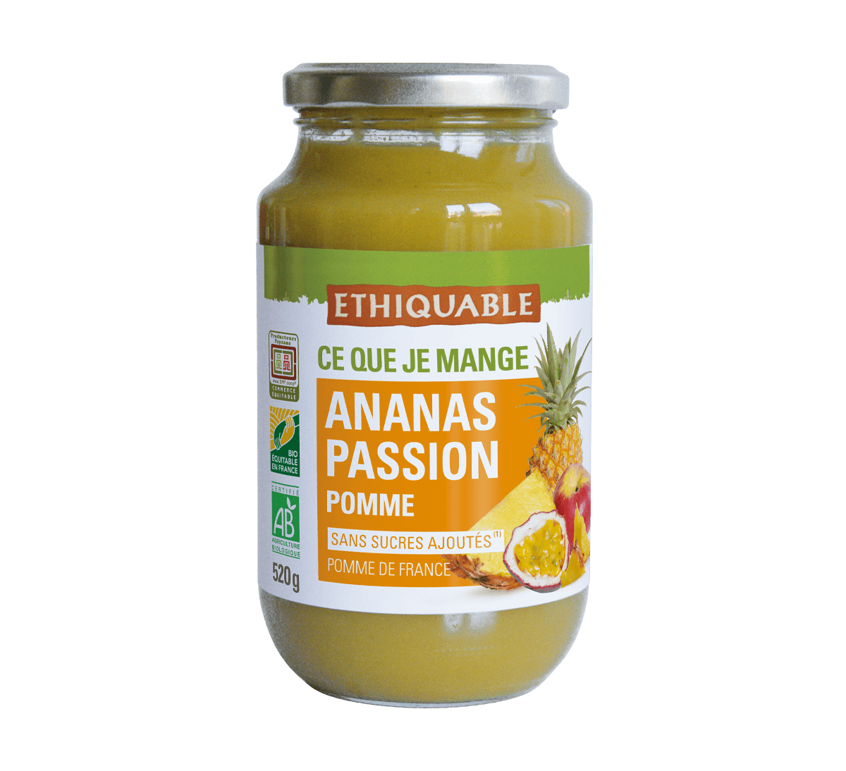 Ethiquable - Purée bio ananas passion pomme en bocal issu du Commerce Equitable Ethiquable - Purée bio ananas passion pomme en bocal issu du Commerce Equitable