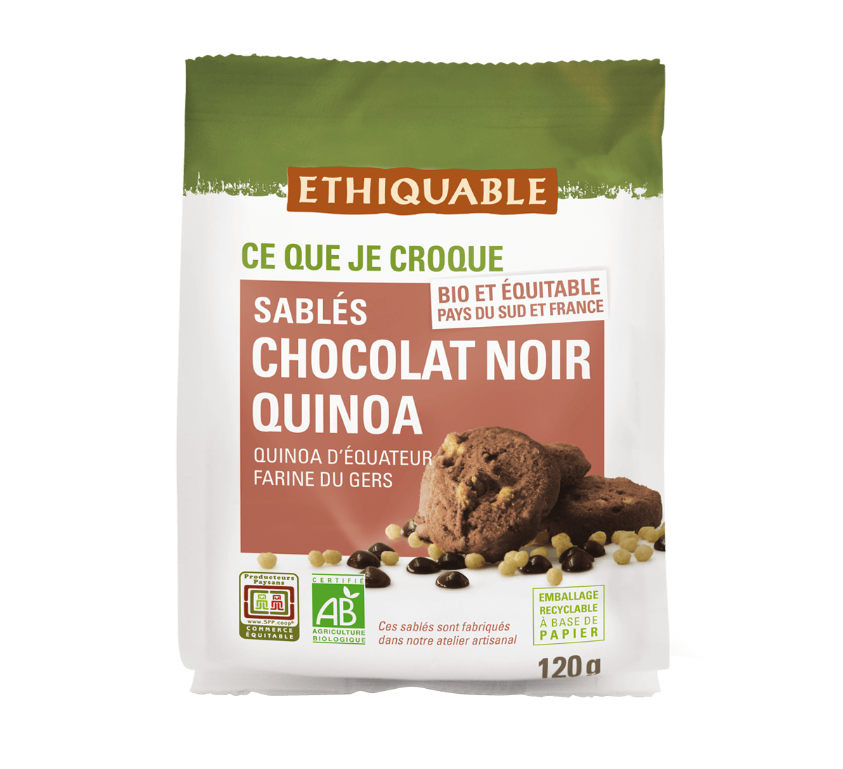 Ethiquable - Sablés bio au chocolat noir et au quinoa issus du Commerce équitable