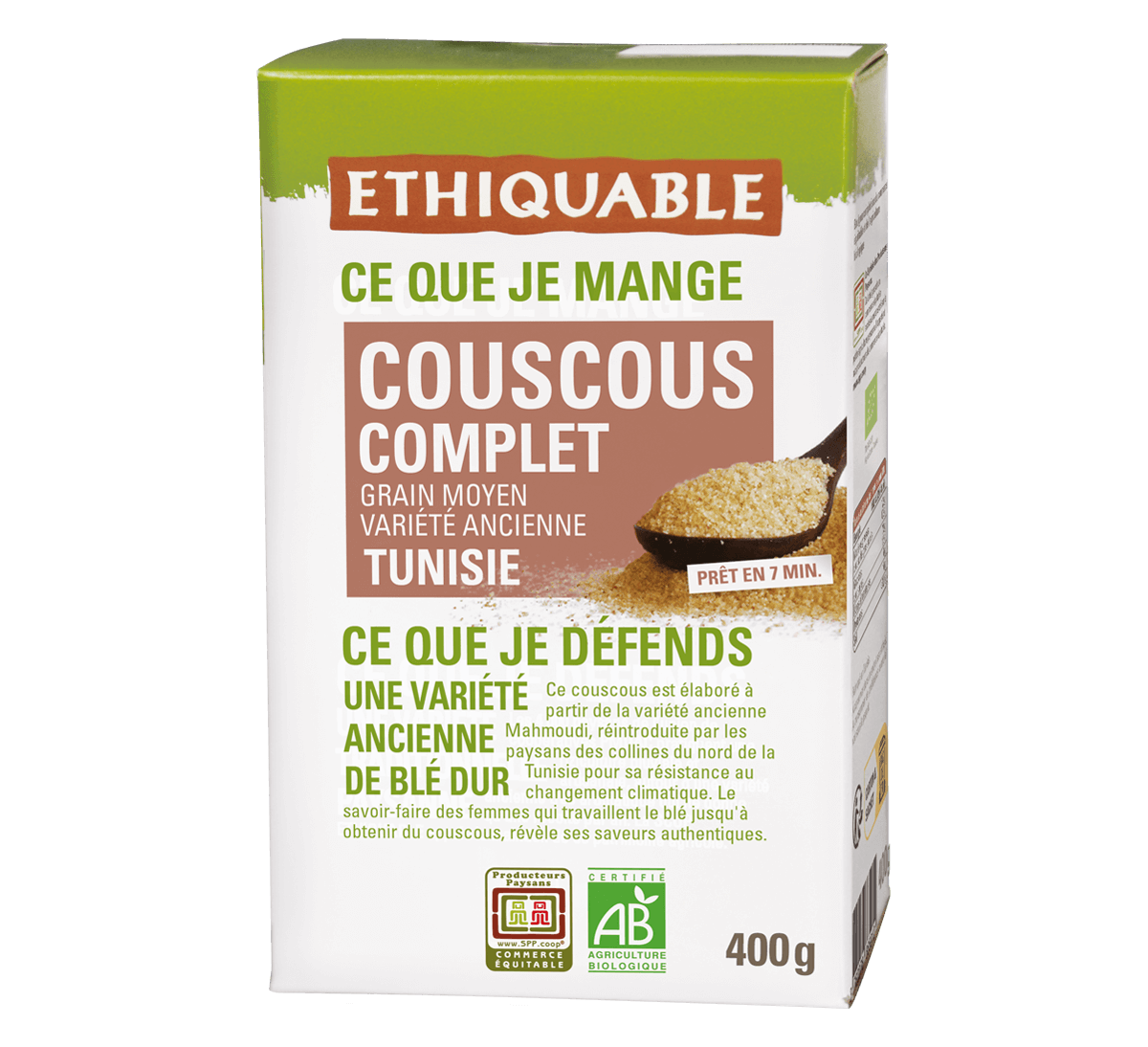 Ethiquable- Couscous complet blé ancien de Tunisie bio et issu du Commerce équitable