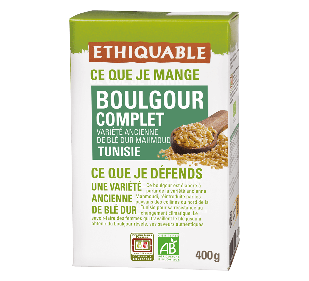 Ethiquable- Boulgour complet blé ancien de Tunisie bio et issu du Commerce équitable
