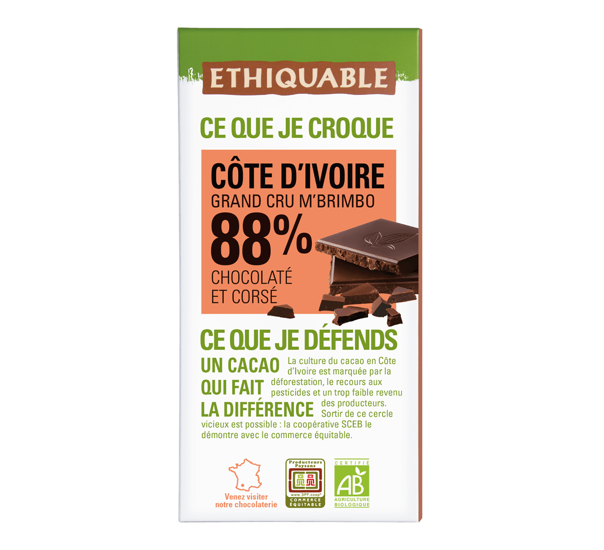 Ethiquable - Chocolat noir 88% de Côte d'Ivoire bio et issu du Commerce Equitable