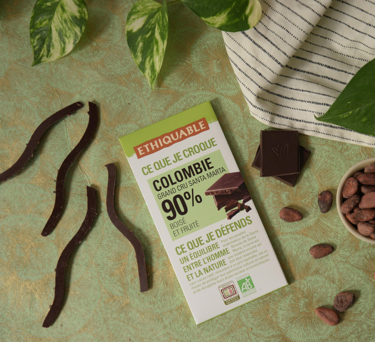 Ethiquable - Chocolat noir bio 90% de cacao de Colombie issu du Commerce Equitable