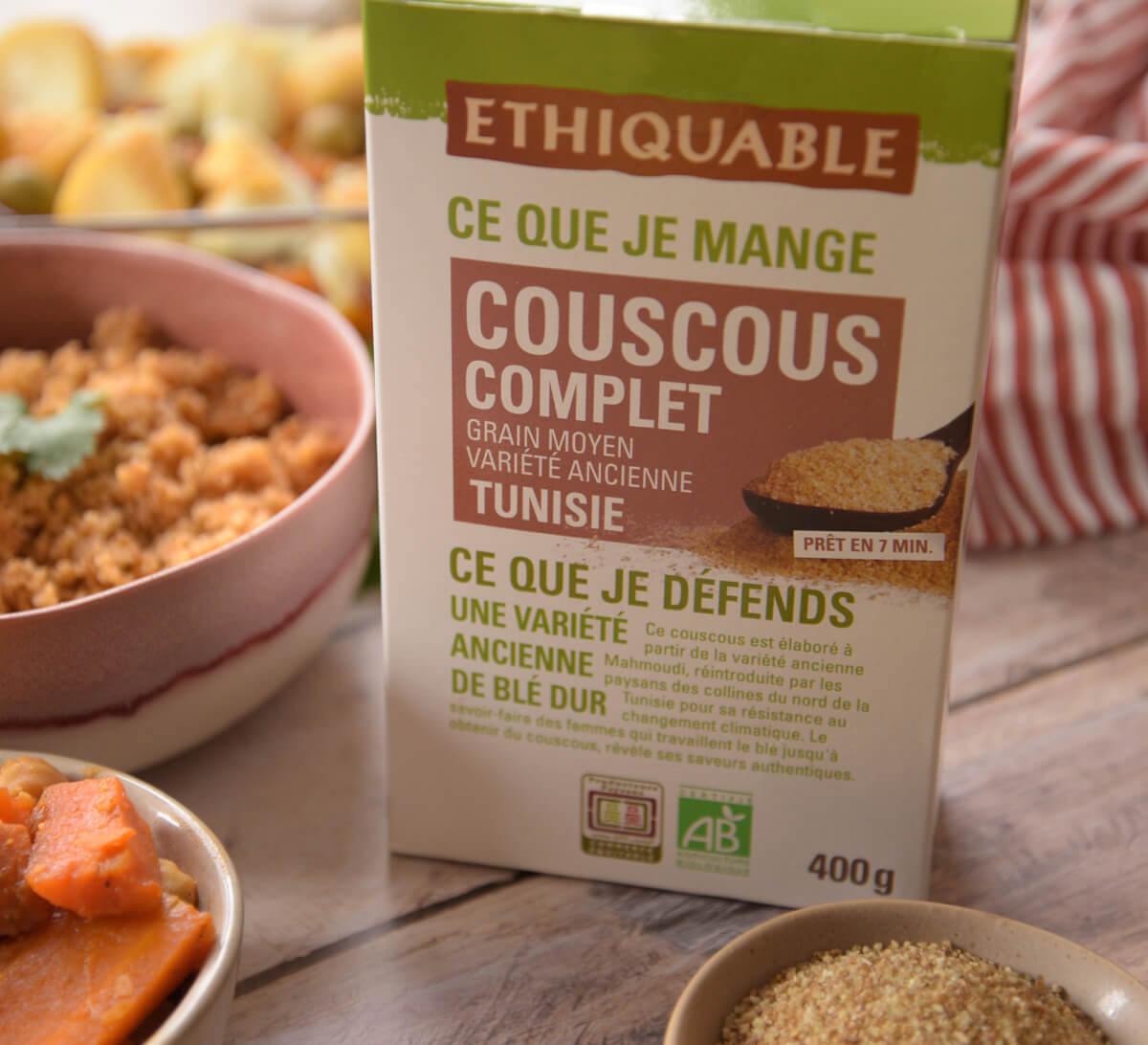 Ethiquable- Couscous complet blé ancien de Tunisie bio et issu du Commerce équitable