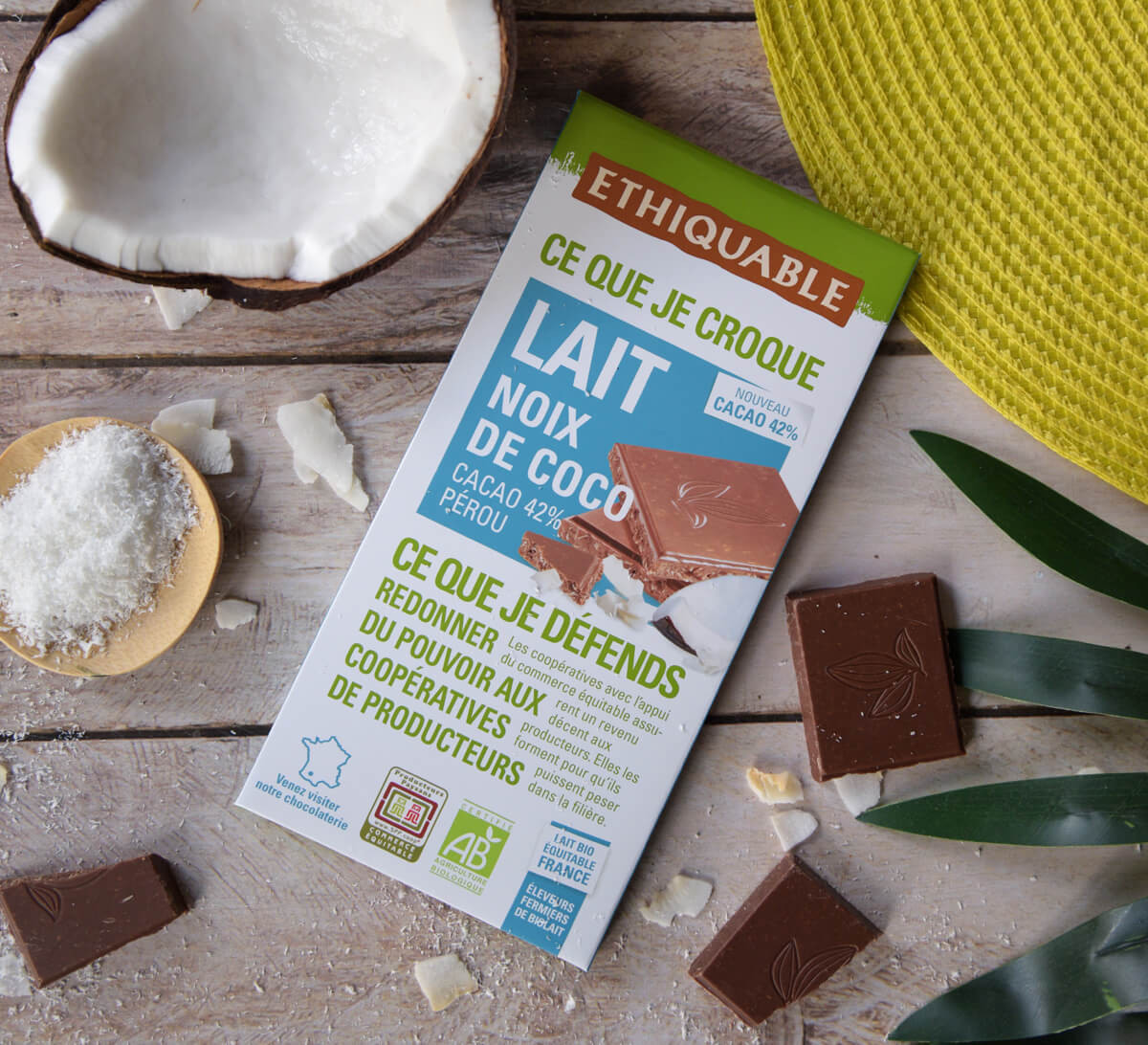 Ethiquable - Chocolat au lait bio du Pérou et Noix de coco issu du Commerce Equitable