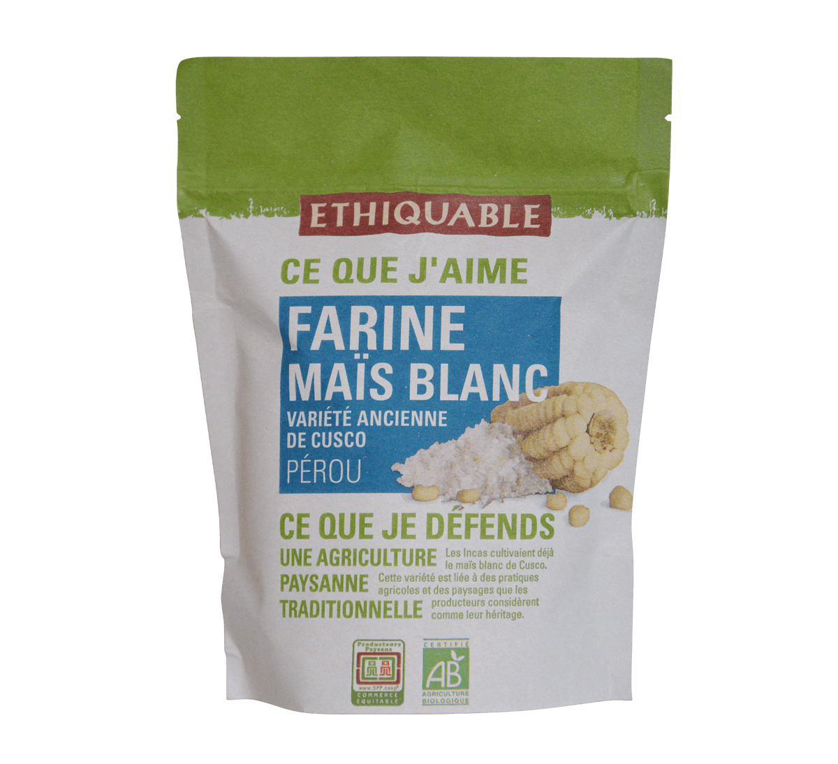 Ethiquable - Farine bio de maïs blanc du Pérou issue du Commerce Equitable sans gluten
