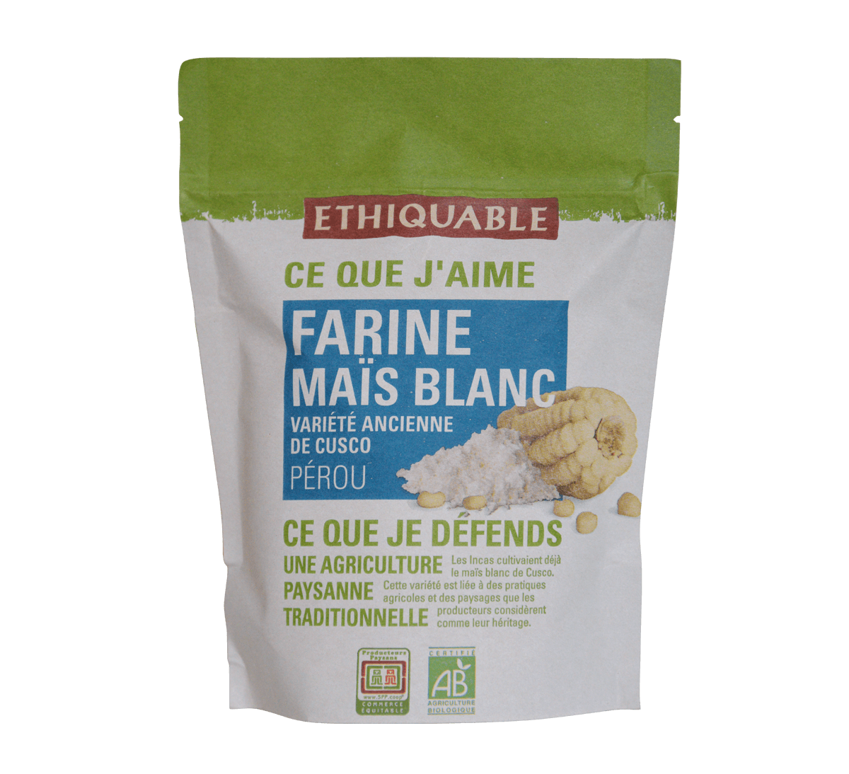 Ethiquable - Farine bio de maïs blanc du Pérou issue du Commerce Equitable sans gluten Ethiquable - Farine bio de maïs blanc du Pérou issue du Commerce Equitable sans gluten