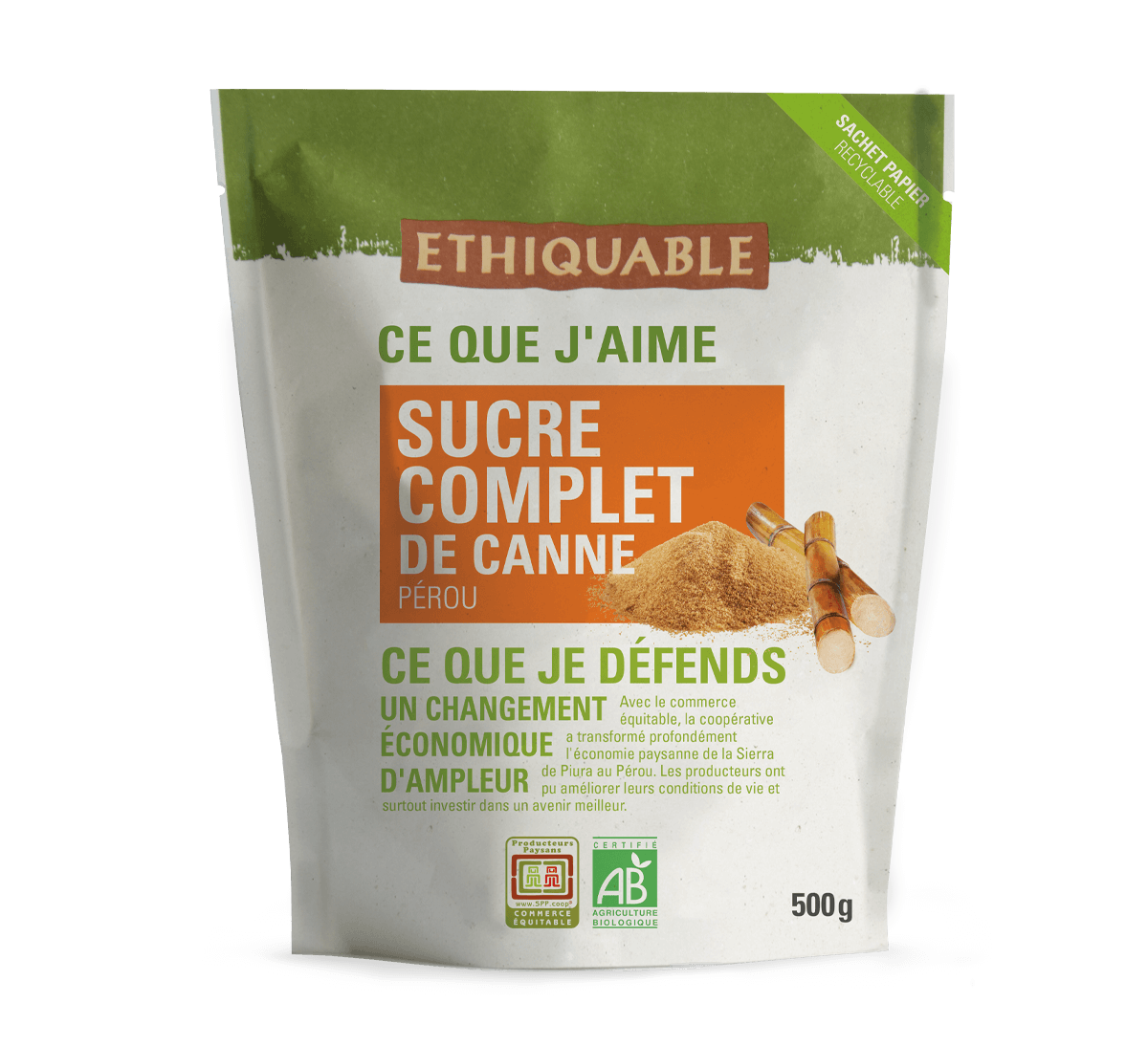 Sucre complet de canne en poudre bio issu du Commerce Equitable