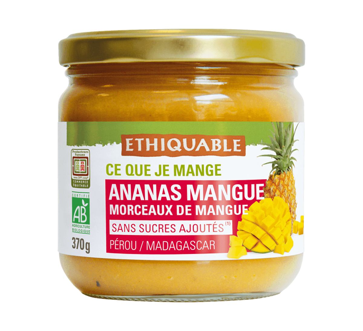 Ethiquable - Purée bio Ananas et Mangue avec morceaux issue du Commerce équitable