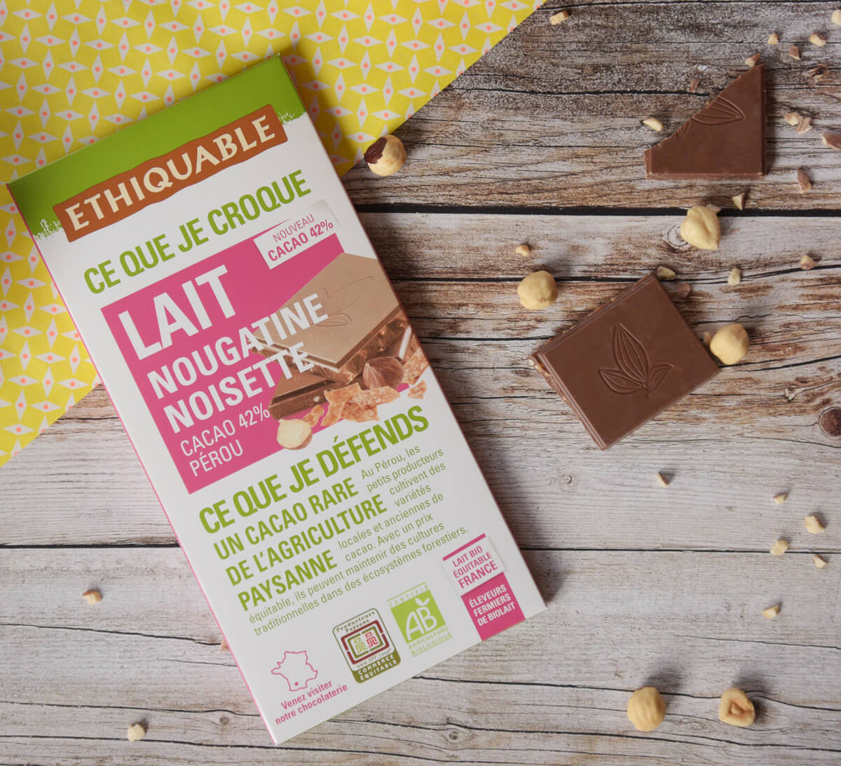 Ethiquable - Chocolat au lait français bio et équitable , Nougatine et Noisette