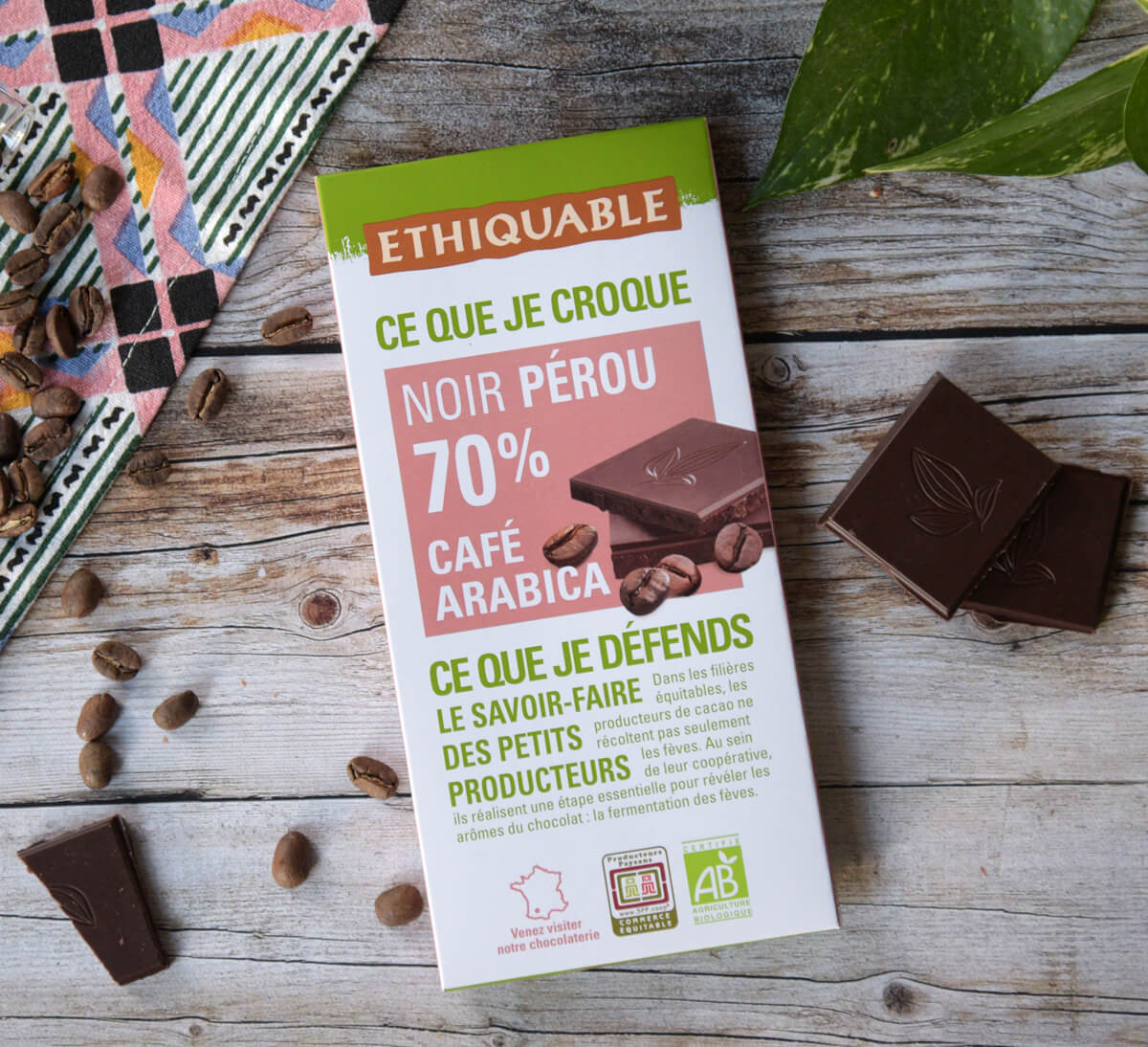 Ethiquable - Chocolat noir 70% de cacao bio au café arabica issu du Commerce équitable
