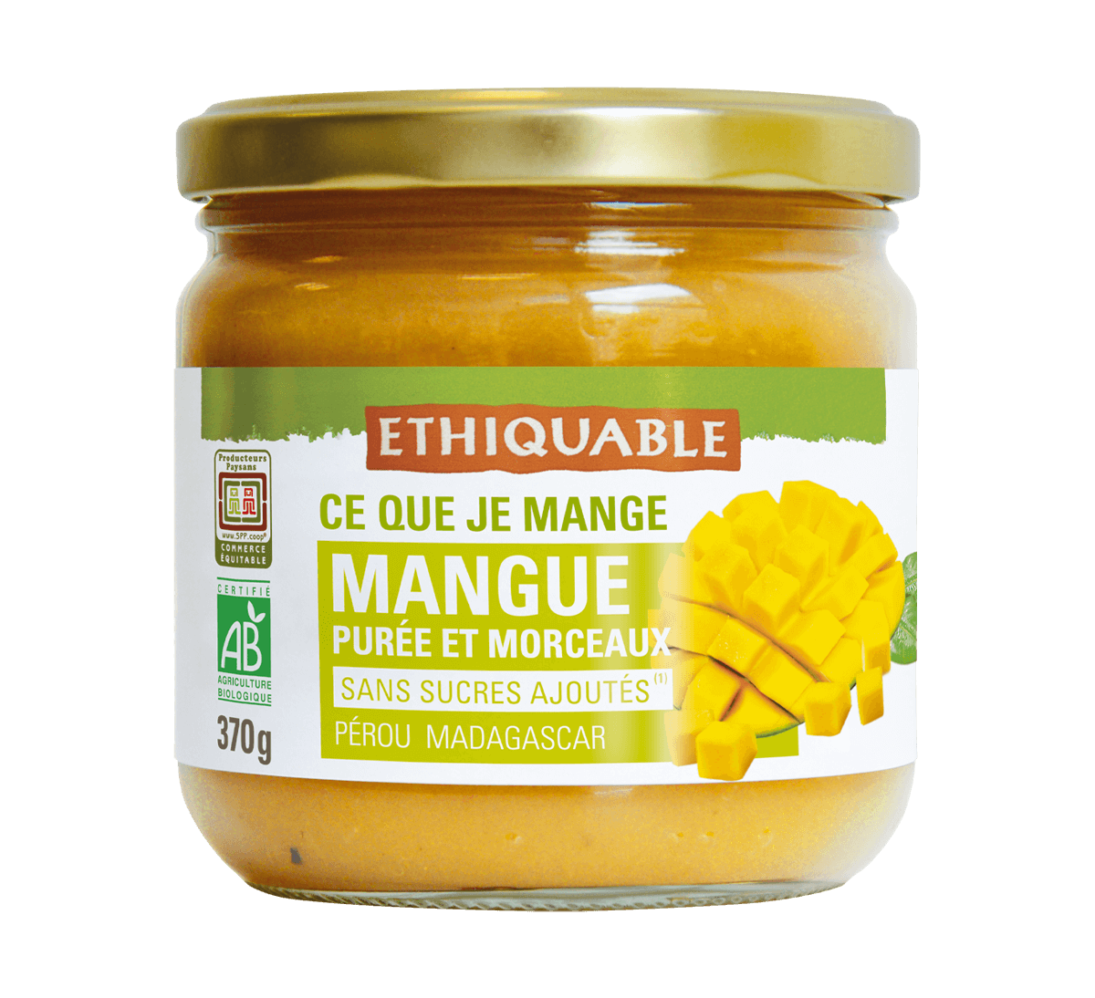 Purée de mangue bio avec morceaux issue du Commerce Equitable