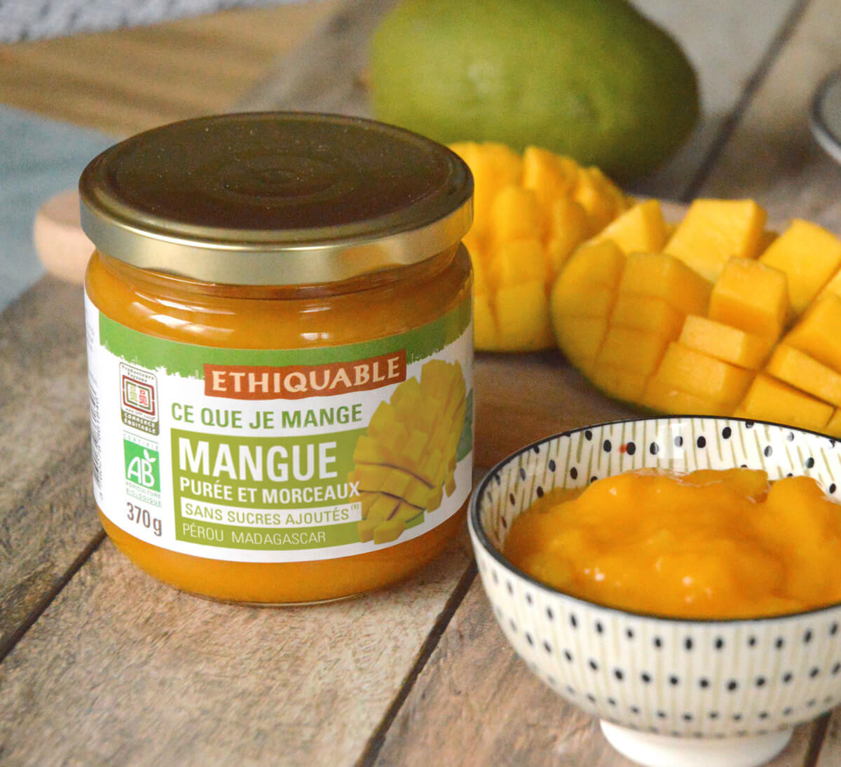 Purée de mangue bio avec morceaux issue du Commerce Equitable