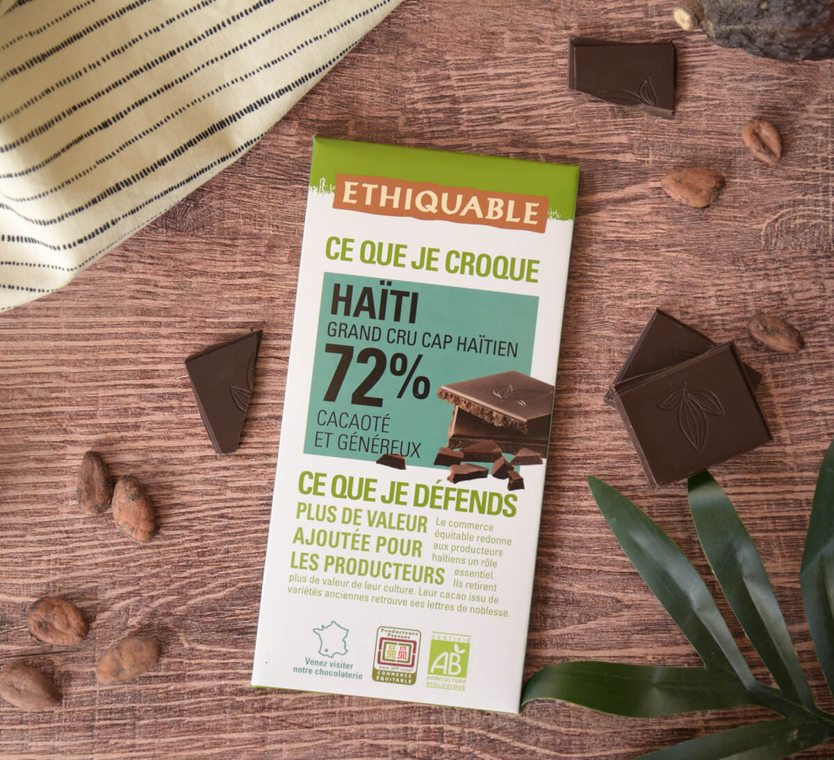 Ethiquable - Chocolat noir 72% de cacao d'Haïti. Tablette fabriquée dans le Gers.