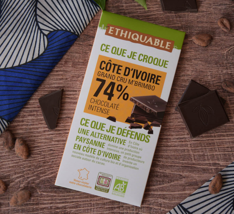  CHOCOLAT NOIR 74% CÔTE D'IVOIRE ETHIQUABLE
