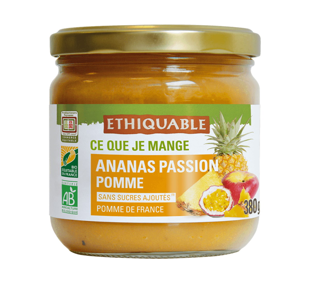 Ethiquable - Purée bio ananas passion pomme en bocal issu du Commerce Equitable