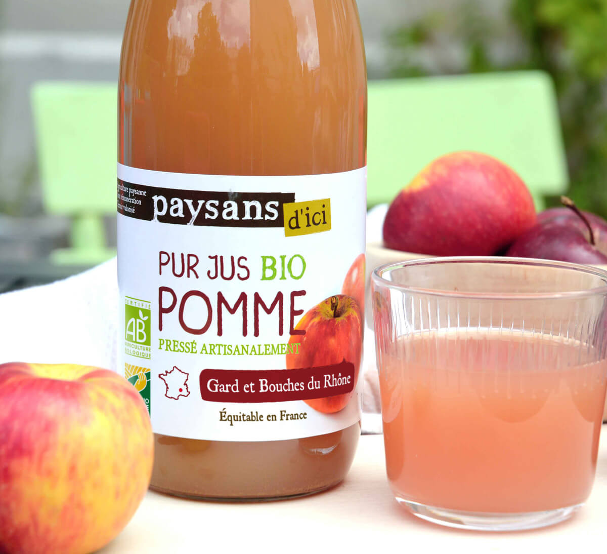 Paysans d'Ici - Pur jus de pomme bio du Gard et des Bouches-du-Rhône issu du Commerce équitable