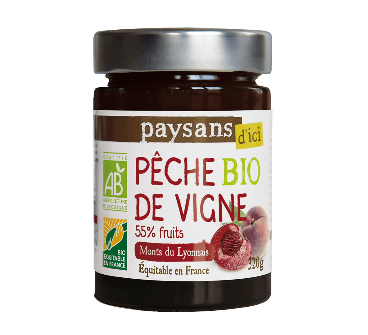 Paysans d'ici - Confiture de pêche de vigne bio et équitable des Monts Lyonnais