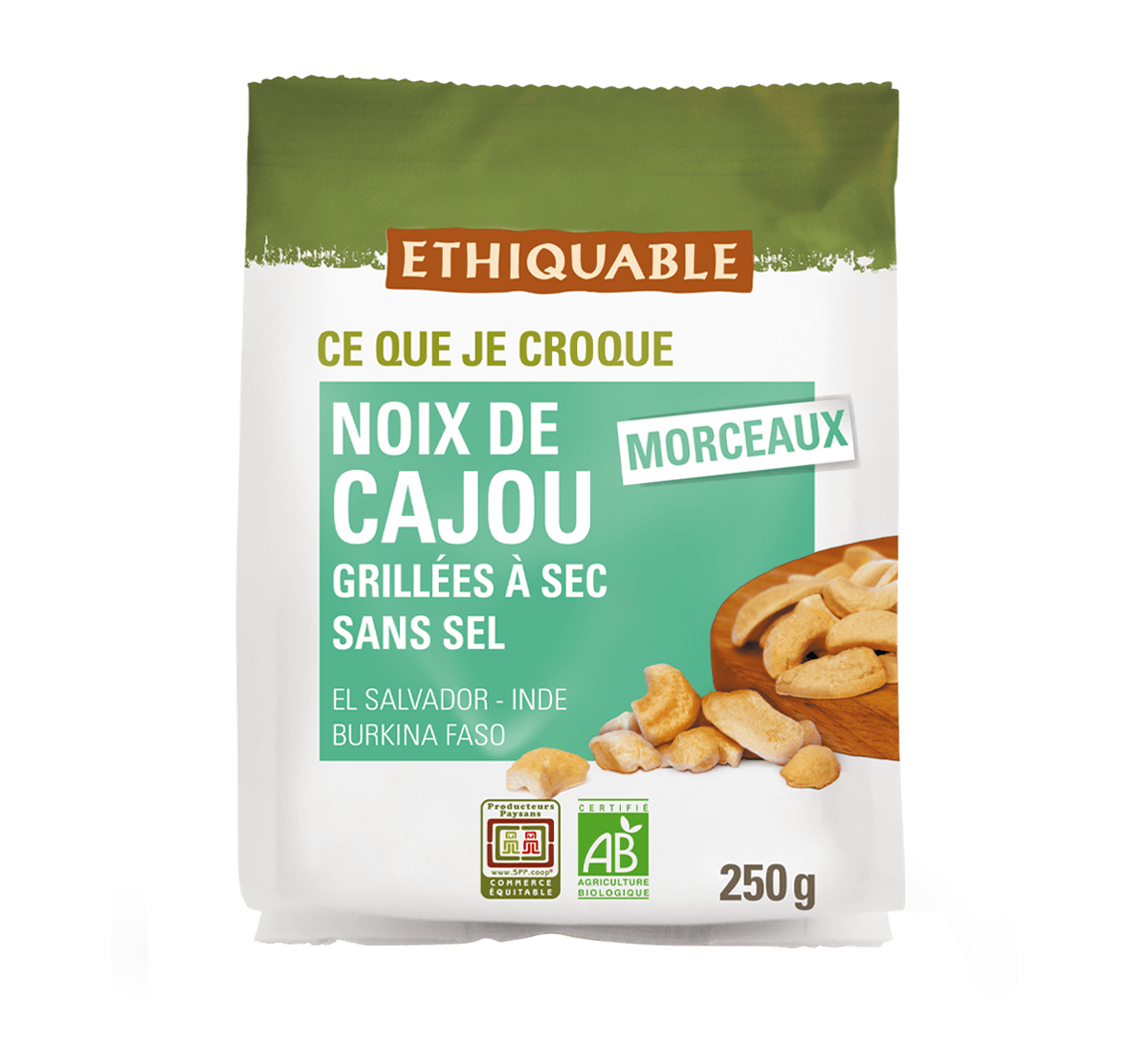 Ethiquable - Morceaux de noix de cajou bio, grillées à sec sans selI Commerce Equitable