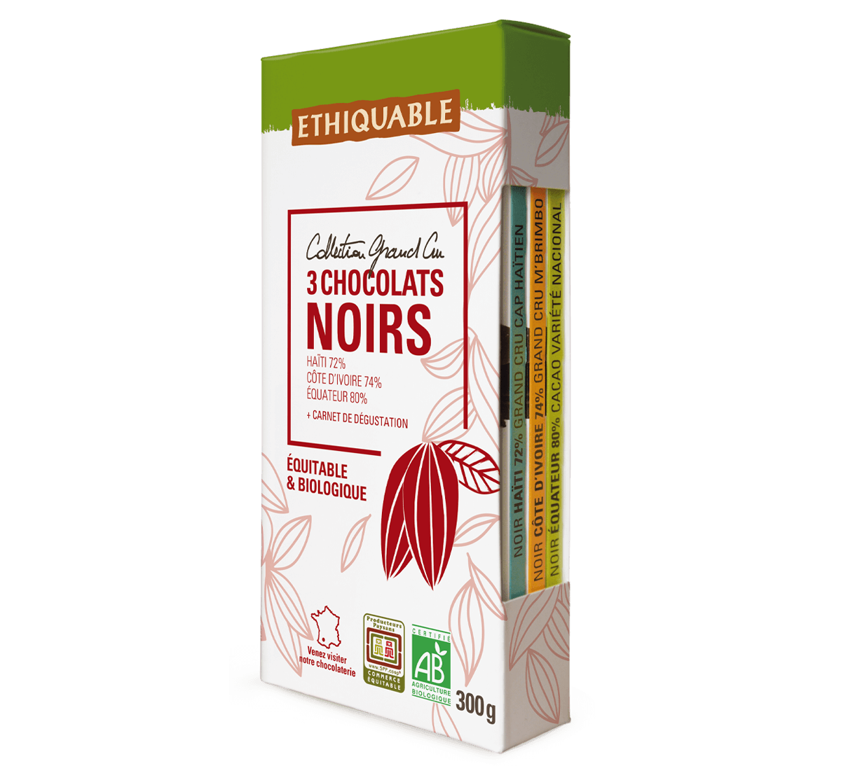 Ethiquable - Collection coffret 3 tablettes chocolat noir bio grand cru issus du commerce équitable