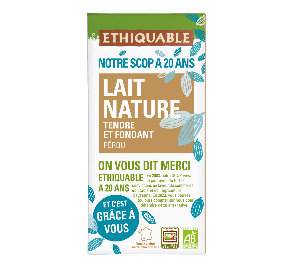 Ethiquable - Chocolat au lait tendre et fondant bio et issu du Commerce Equitable