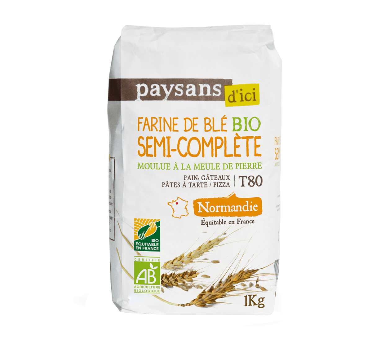 Paysans d'Ici - Farine de blé semi-complète T80 du Gers, équitable et bio