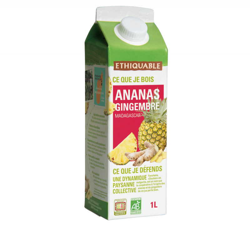 Pur jus Ananas Gingembre bio de Madagascar - commerce quitable