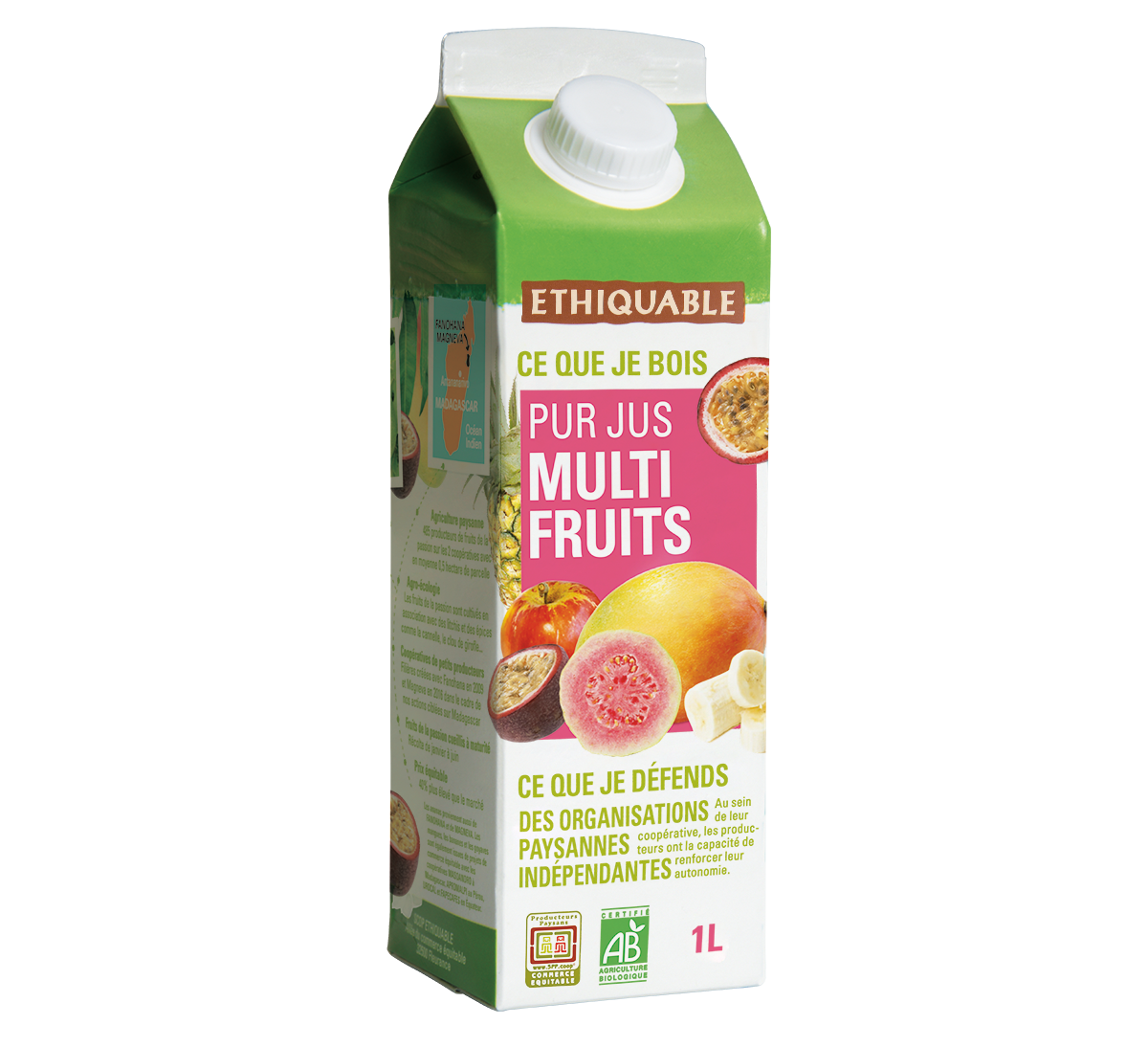 Pur jus multifruits bio issu du commerce équitable, fruits exotiques