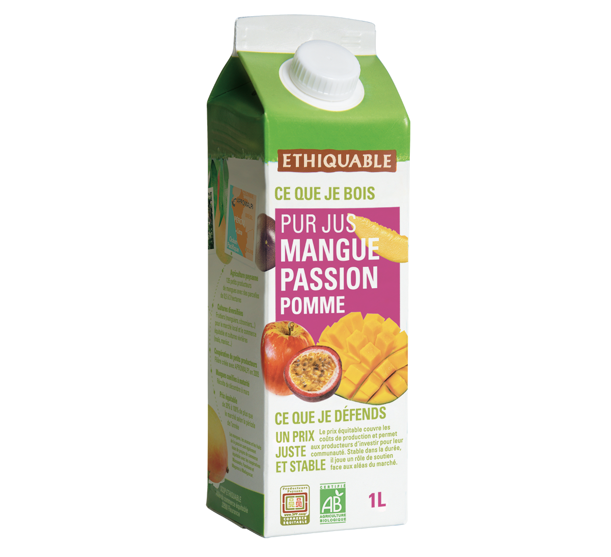 Pur jus Mangue Passion et Pomme de France bio et issus du commerce équitable