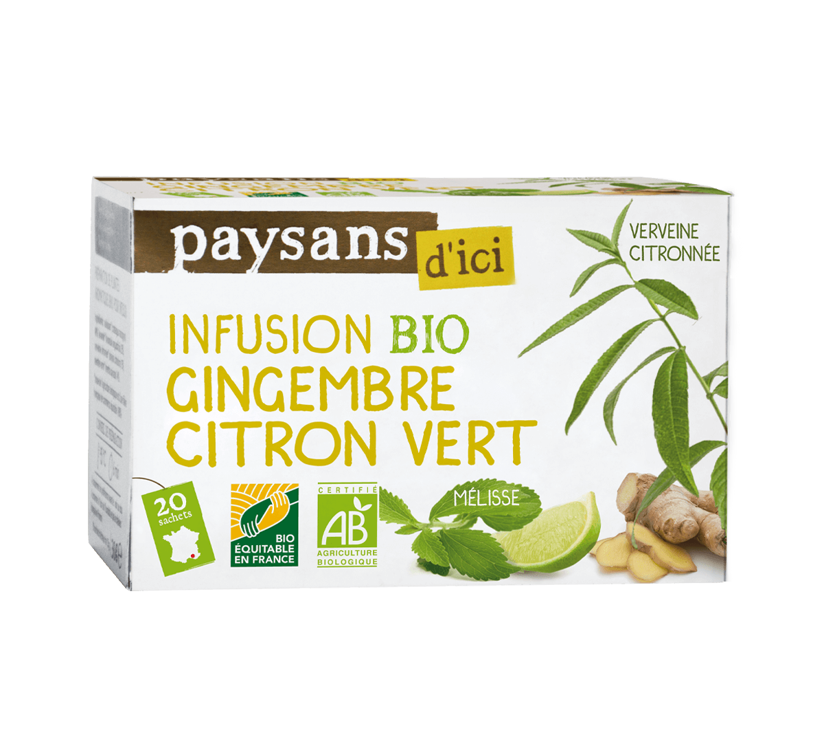 Paysans d'ici - Infusion bio de Gingembre, Citron Vert et verveine issu du commerce équitable