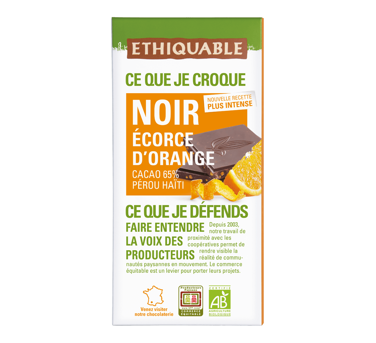Ethiquable - Chocolat noir bio aux écorces d'orange issu du Commerce Equitable