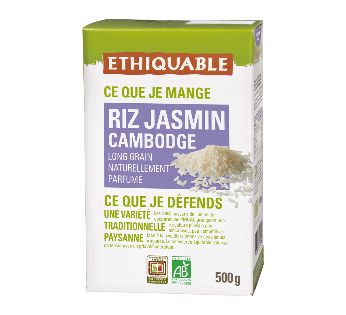 Ethiquable - riz blanc bio issu du commerce équitable au Cambodge variété Phka Malis