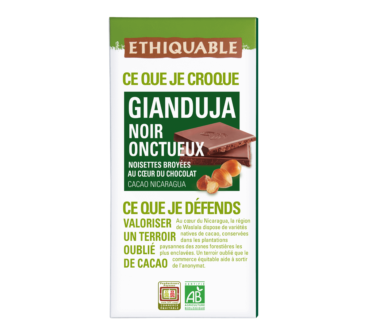 Ethiquable - Chocolat Gianduja noir onctueux bio et issu du Commerce Equitable