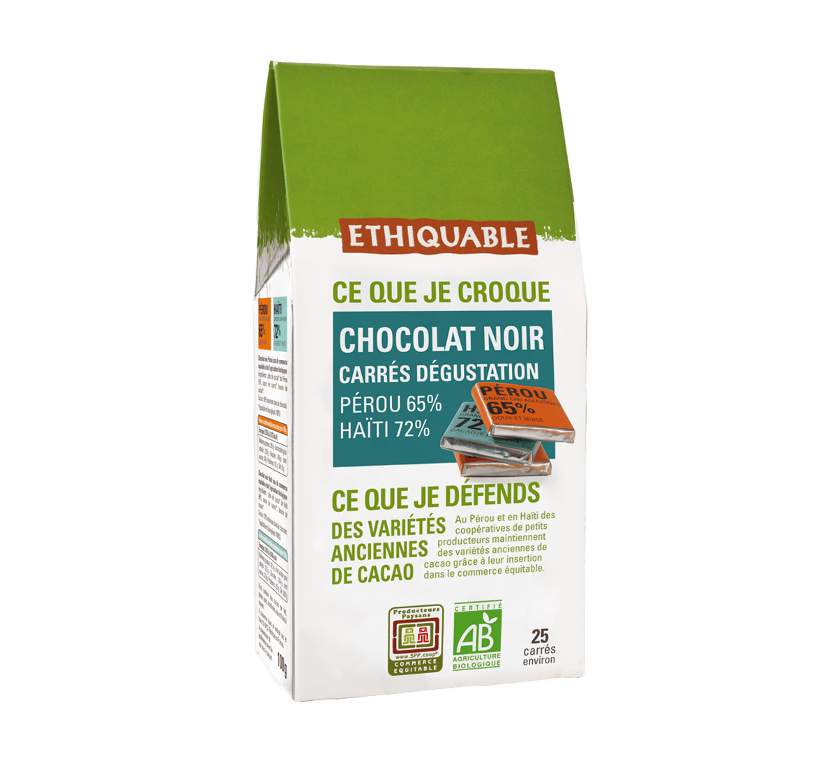 Ethiquable - Carrés de dégusation chocolat bio issu du Commerce Equitable