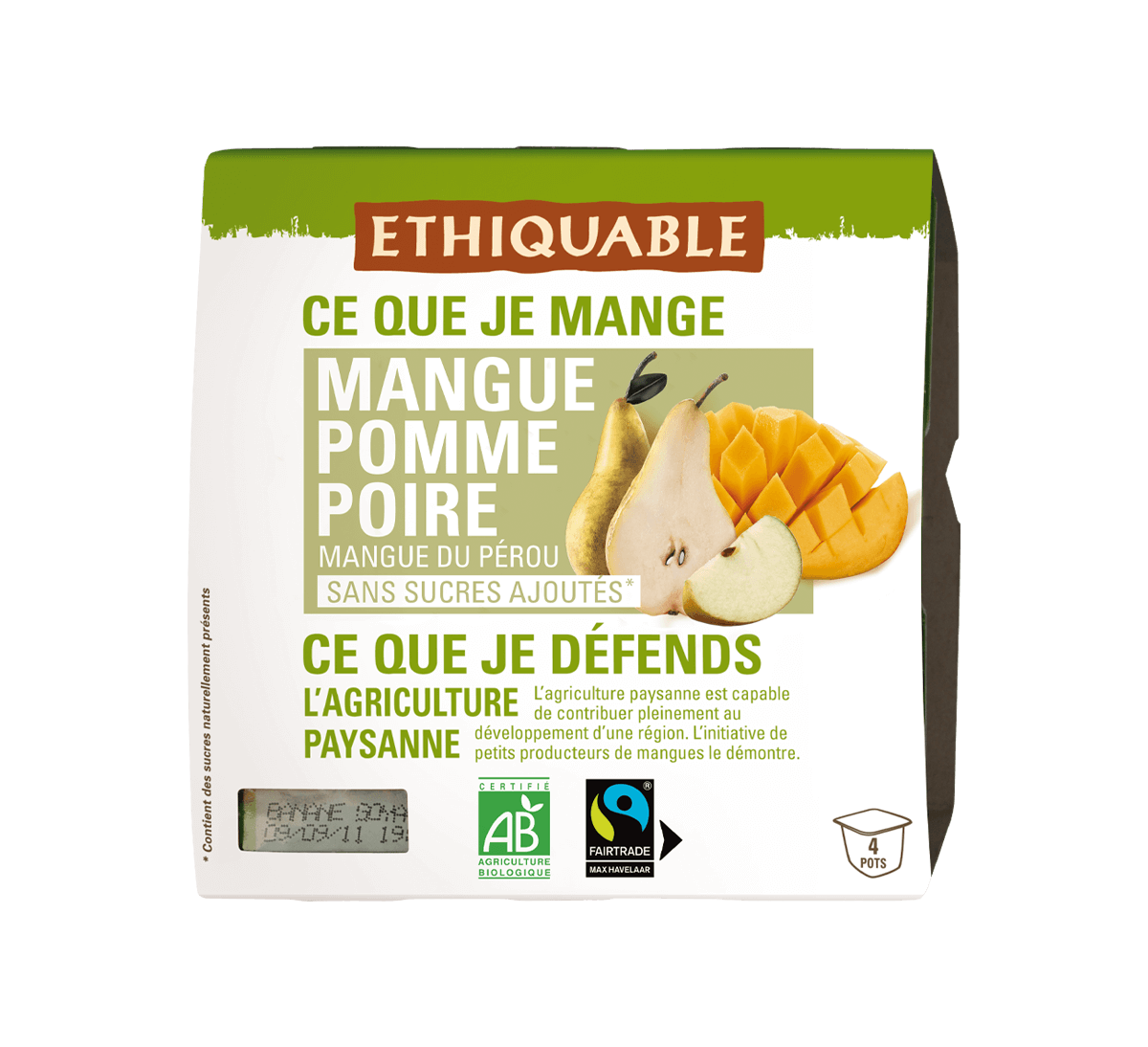 Ethiquable - Purée compote bio mangue pomme poire issue du Commerce Equitable